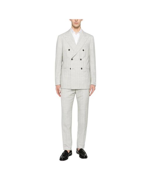 Caruso Gray Double Breasted Suits for men