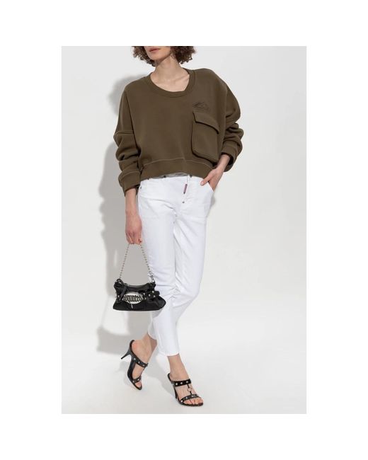 DSquared² Hoodies & Sweatvesten ,Groen ,Katoen Sweatshirt Met Zak in het Brown