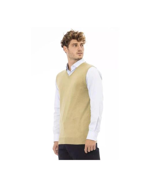 Alpha Studio Beiger Viskose V-Ausschnitt Weste Klassischer Stil in Natural für Herren