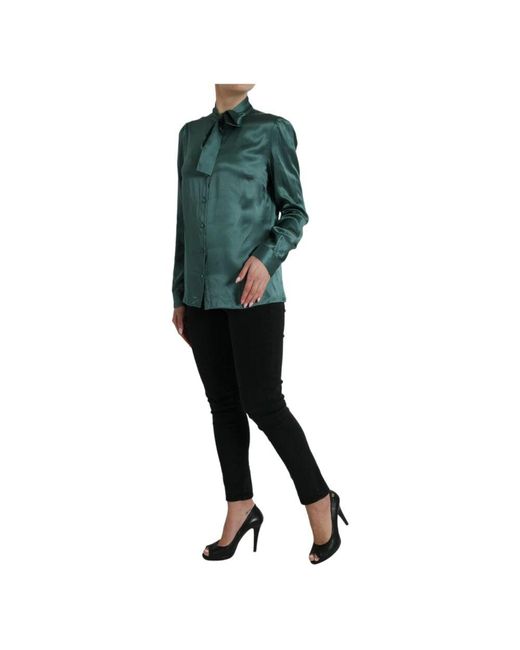 Dolce & Gabbana Green Luxuriöse dunkelgrüne seidenbluse top