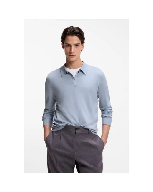 Boss Knit Polo in het Blue voor heren