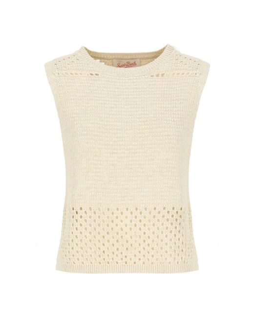 Mc2 Saint Barth Natural Gestricktes Ärmelloses Baumwolltop Mit Belüftung