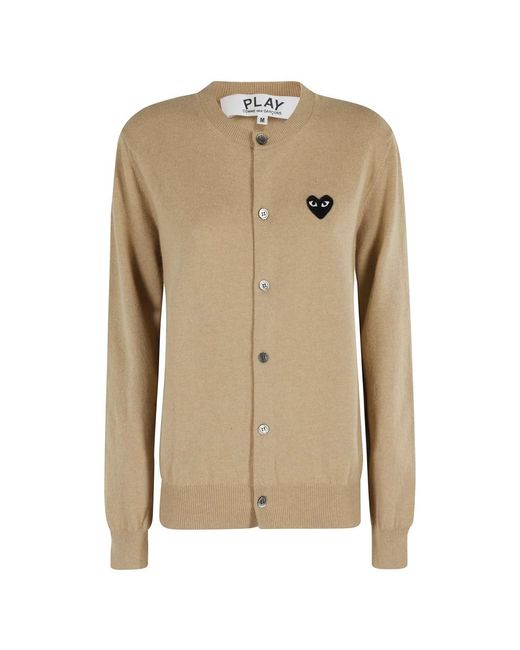 COMME DES GARÇONS PLAY Truien & Vesten ,Round Neck Emblem Cardigan in het Natural