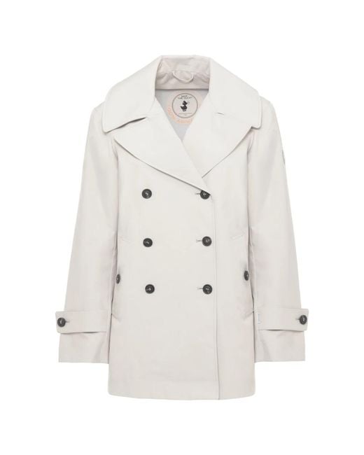 Save The Duck White Double-Breasted Coats