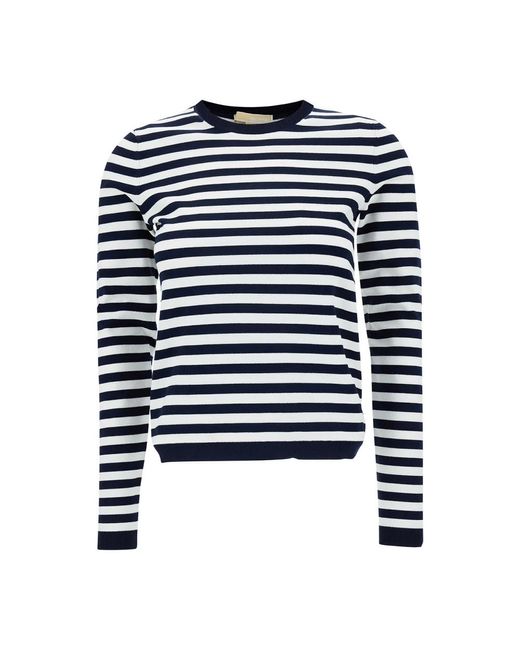 Michael Kors Blue And Striped Sweater With Logo Patch