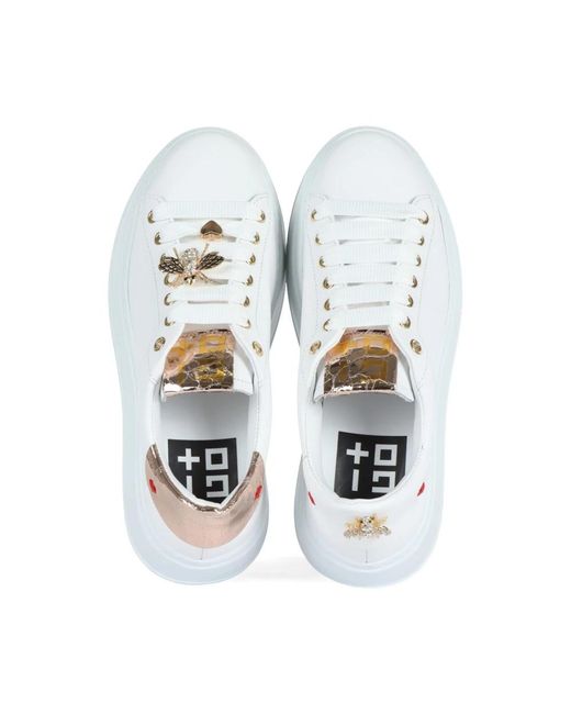 GIO+ White Pia164a leder sneakers mit strass +