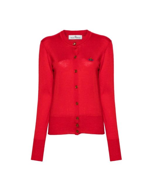 Cardigan rosso in lana e seta con ricamo logo orb di Vivienne Westwood in Red