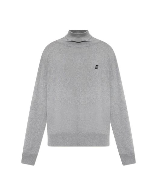 Balmain Rollkragenpullover Mit Logo in Gray für Herren