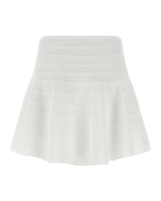 Self-Portrait Pointelle Gebreide Mini Rok in het White