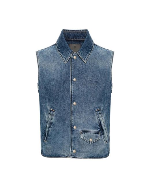 Givenchy Jassen ,Blauw ,Denim Blauw Geborduurd Denim Vest in het Blue voor heren