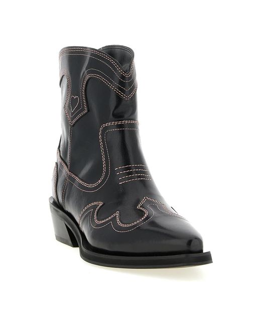 Ganni Black Cowboy & Biker Boots