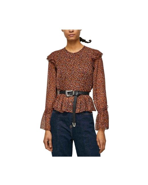 Pepe Jeans Overhemden ,Oranje ,Blouses in het Brown