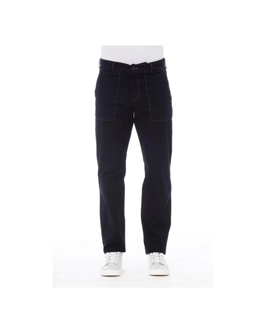 Alpha Studio Blue Straight Trousers for men