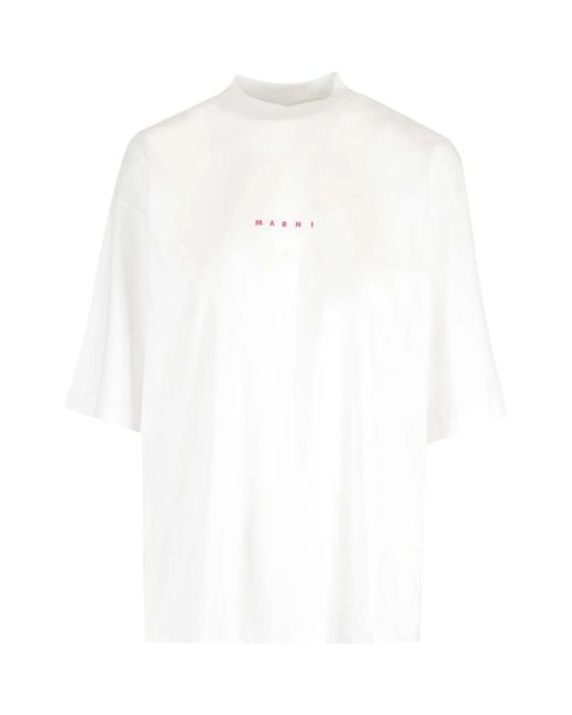 Marni Baumwoll-logo-print-rundhals-t-shirt in White für Herren