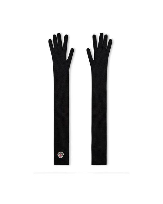 Moncler Accessoires ,Zwart ,Wol Logo Patch Virgin Wool Long Gloves in het Black