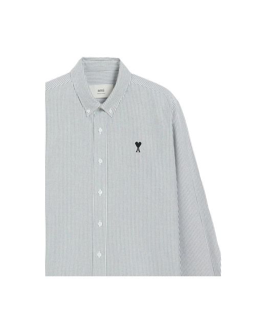 AMI Gray Long Sleeve Contrasted Adc Button Down Collar Classic Shirt for men