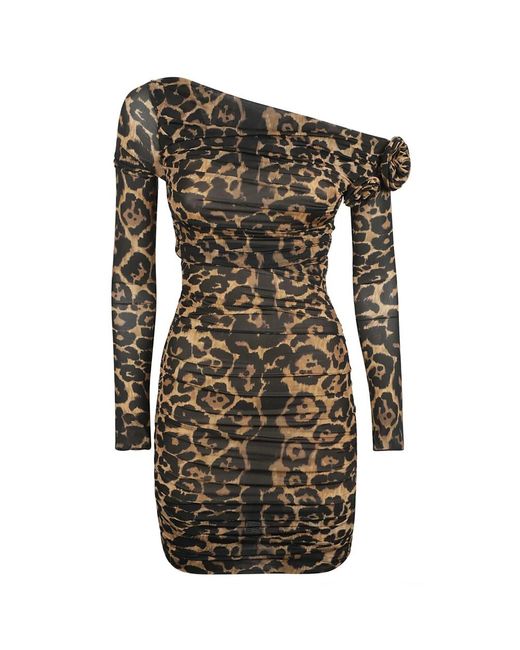 Vestido estampado de leopardo con hombros descubiertos Blumarine de color Black