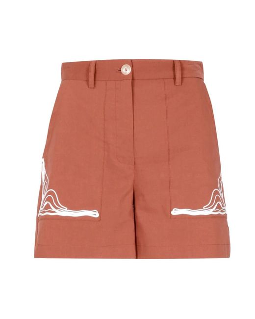 Shorts cannella con ricamo cornely di Erika Cavallini Semi Couture in Orange