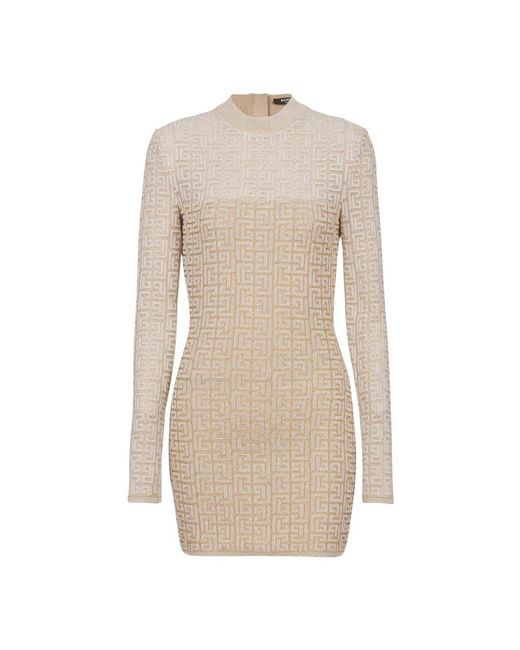 Balmain Kleedjes ,Polyester Pb Labyrinth Gebreide Jurk in het Natural
