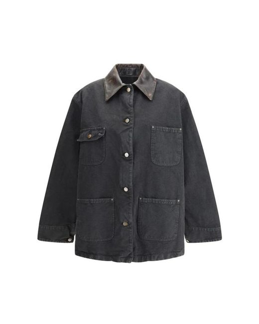 Prada Denimjack Met Distressed Leren Kraag in het Black