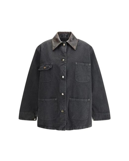 Prada Black Jeansjacke Mit Distressed Lederkragen
