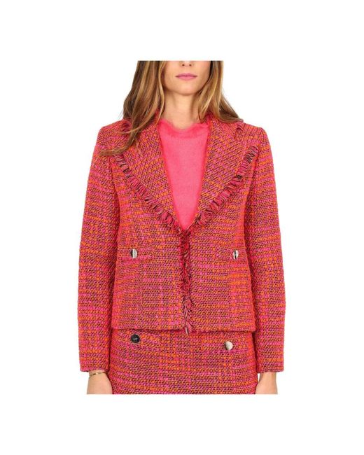 Liu Jo Red Kurzer bouclé-blazer fuchsia mit fransenkanten