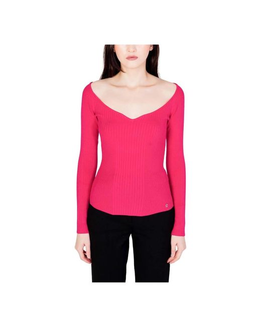 Guess Red V-Neck Knitwear
