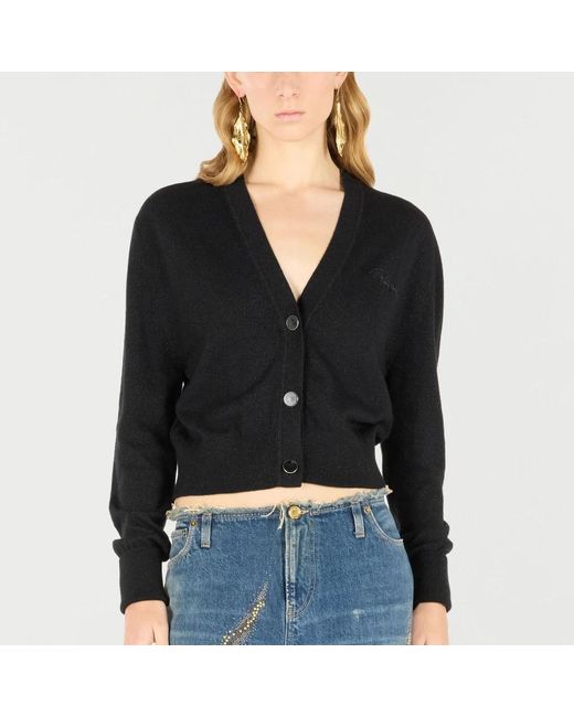 Roberto Cavalli Truien & Vesten ,Zwart ,Wol Geborduurde Cardigan Van Wolmix Met Knopen in het Black