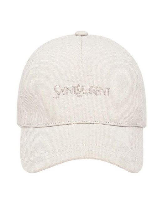 Saint Laurent White Weiße baseballkappe mit gesticktem logo