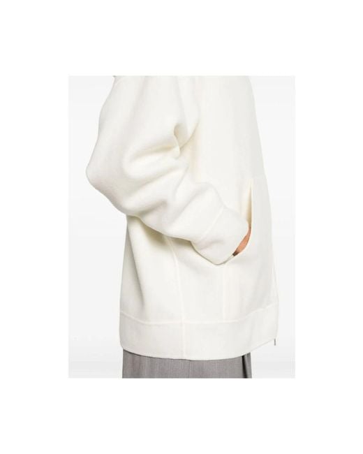 Max Mara White Weiße Fleece-Kapuzenpullover Mit Reißverschluss
