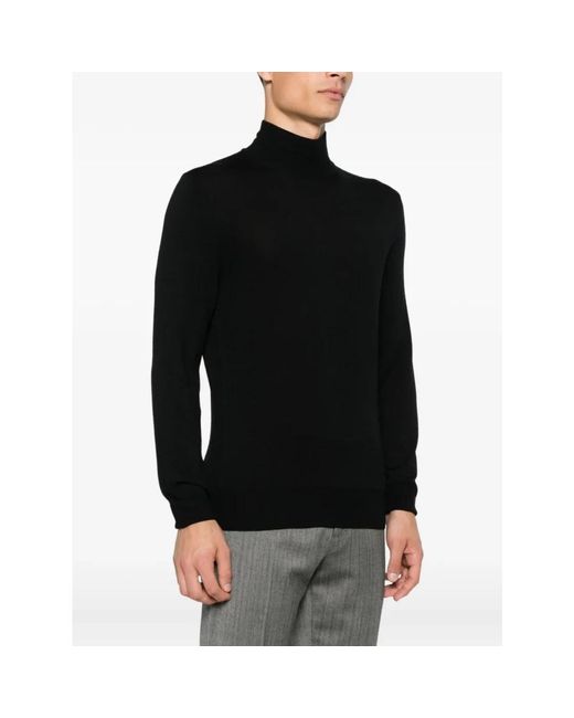 Canali Schwarzer Wollrollkragenpullover in Black für Herren