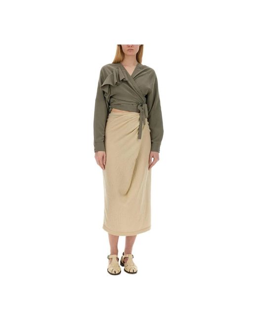 Alysi Overhemden ,Groen ,Leer Blouse Met Ruches En Overslag En Lange Mouwen in het Green