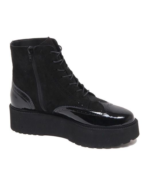 Hogan Black Anfibio Urban Ankle Boot Patent/Suede Schuh