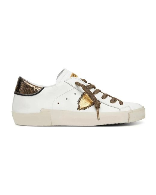 Philippe Model White Leder Flache Gummisohle Schnürschuhe