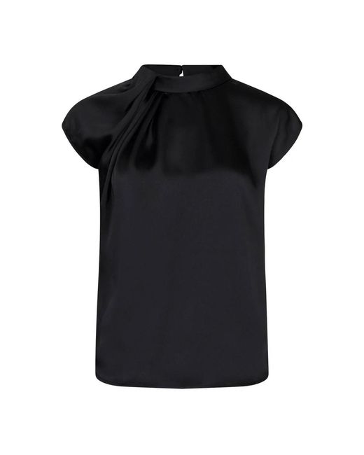Neo Noir Overhemden ,Zwart ,Satijn Zwarte Satijnen Drapy Blouse Met Knoopdetail in het Black