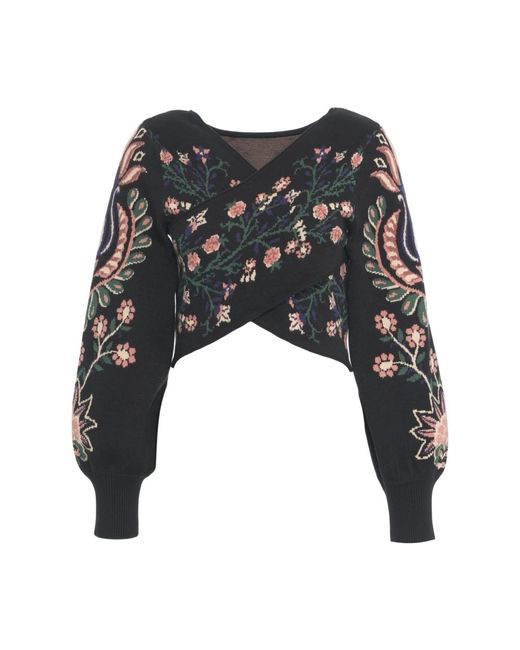 Farm Rio V-Neck Knitwear in het Black