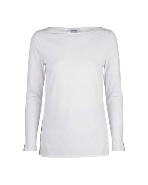 Alpha Studio White Long Sleeve Tops