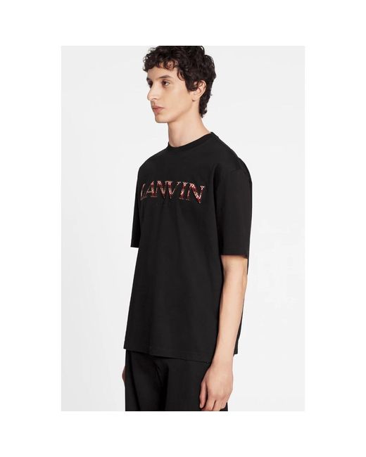 Lanvin Schwarzes baumwoll-jersey-t-shirt mit gesticktem logo in Black für Herren