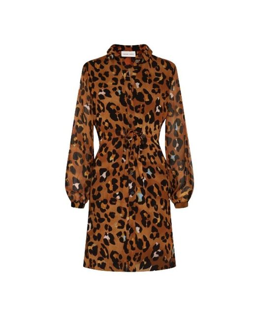 FABIENNE CHAPOT Brown Leopardenmuster langarm midi kleid