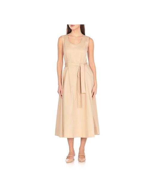 Peserico Natural Baumwoll Midi Kleid Mit Hellen Details