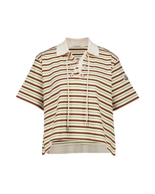 Moncler Gestreepte Katoenen Poloshirt in het Natural