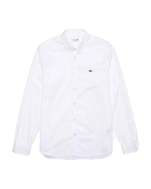 Lacoste Overhemden ,Wit ,Katoen Eenvoudig Katoenen Overhemd Met Parelmoerknopen in het White voor heren