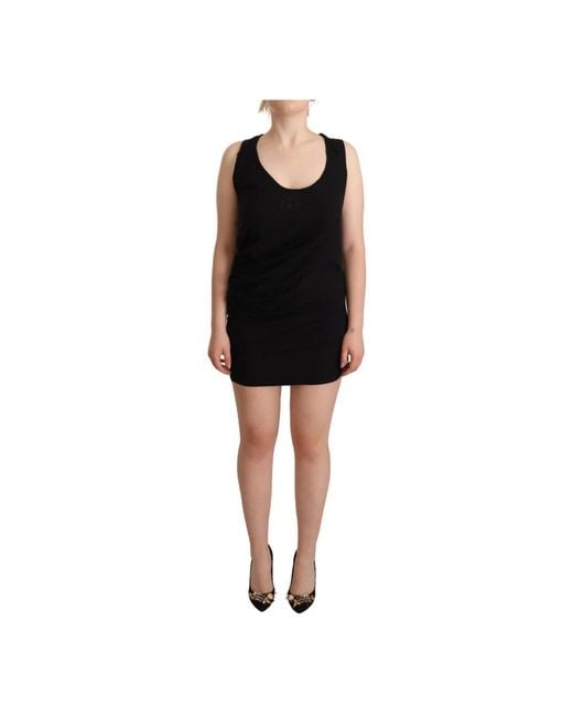 Black sleeveless cotton sheath mini dress Roberto Cavalli