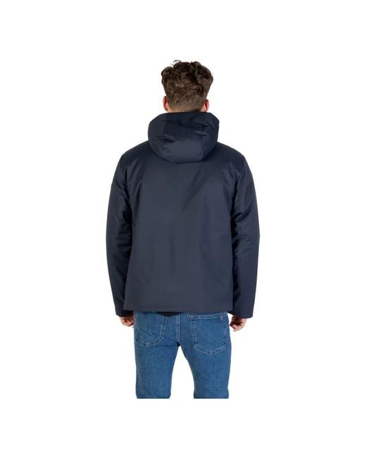 EA7 Jassen ,Blauw ,Polyester Moderne Caban Coat Met Verstelbare Capuchon in het Blue voor heren