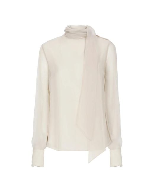 Brunello Cucinelli Ivoor Zijden Blouse Met Messing Details in het White