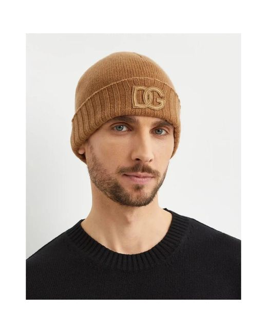 Dolce & Gabbana Logo Kaschmir Rippstrick Beanie in Brown für Herren