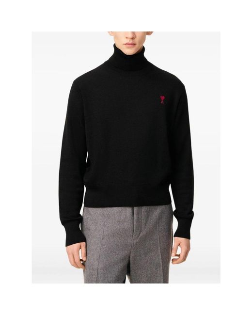 AMI Truien & Vesten ,Zwart ,Wol Ami De Coeur Turtle Neck Sweater in het Black voor heren