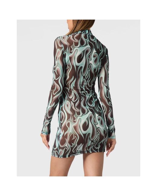 Philipp Plein Kleedjes ,Veelkleurig ,Polyester Mini Dress Flame in het Green