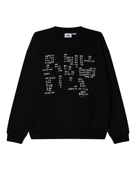 Obey Hoodies & Sweatvesten ,Zwart ,Gestempeld Heavy Crew Fleece Sweatshirt in het Black voor heren