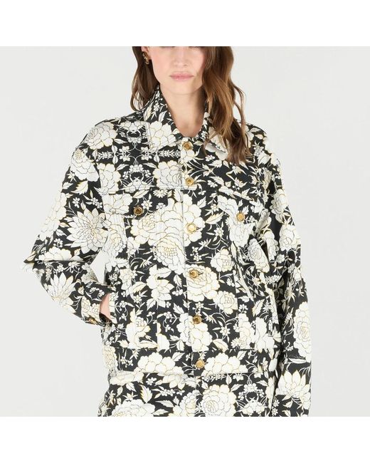 Roberto Cavalli Jassen ,Zwart ,Denim Bloemen Denim Jack in het Black